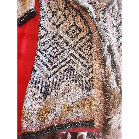 PILCRO Anthropologie Evil Eye Fringe Wool Linen Cardigan Sweater Size XS / S - Picture 11 of 15